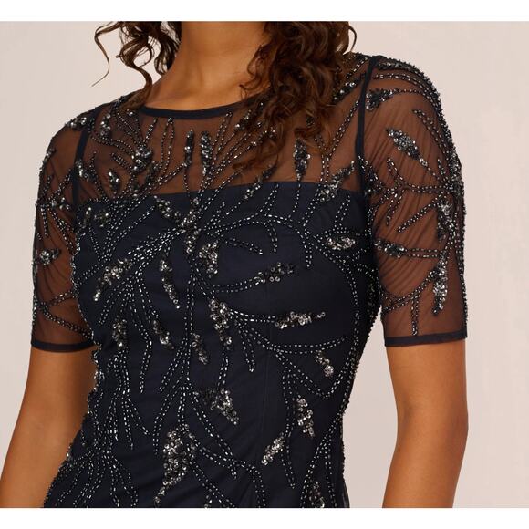 Adrianna Papell Hand-Beaded Cocktail Dress In Midnight Size 0 - Picture 3 of 3